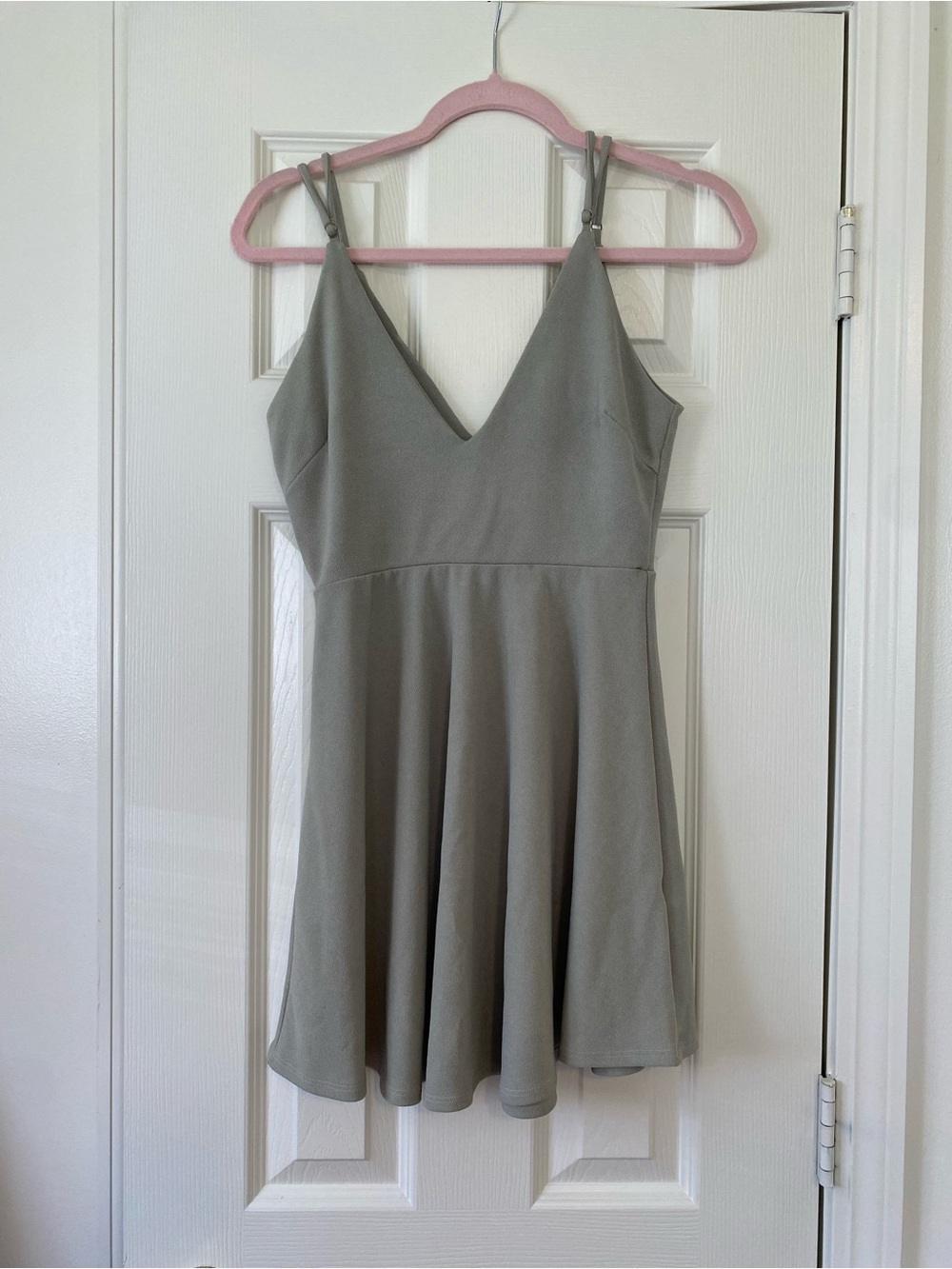 Tobi V-Neck Spaghetti Strap Skater Dress in Sage Green - Picture 1 of 2